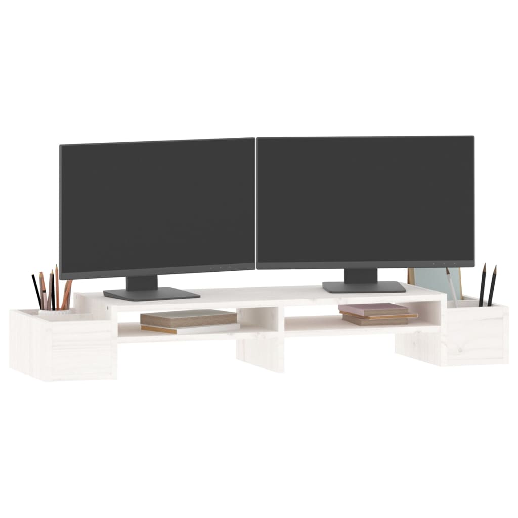 vidaXL monitora paliktnis, balts, 100x27,5x15 cm, priedes masīvkoks