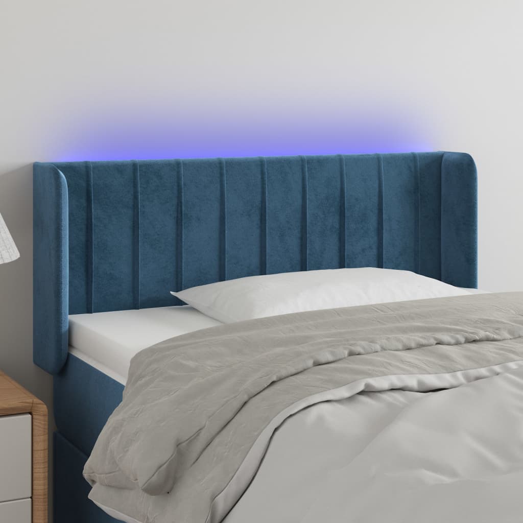 vidaXL gultas galvgalis ar LED, 83x16x78/88 cm, tumši zils samts
