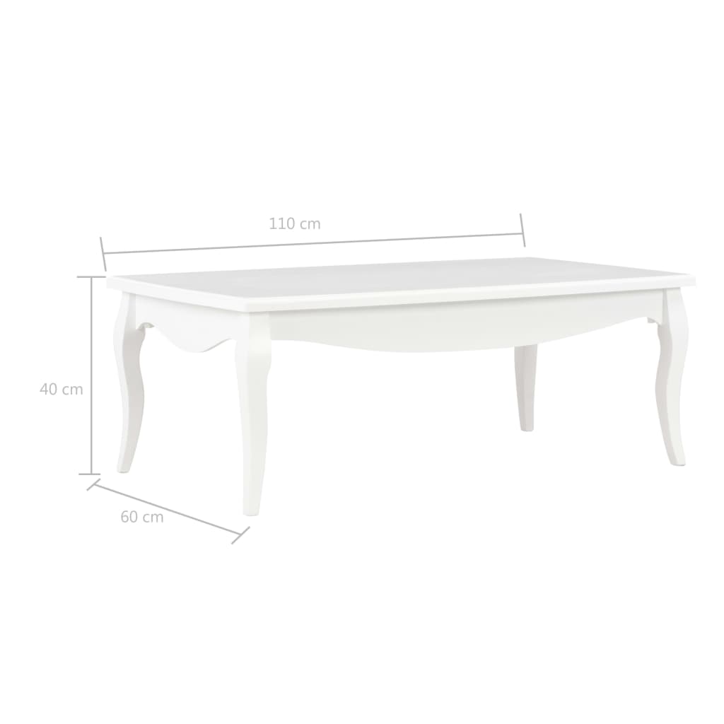 vidaXL kafijas galdiņš, balts, 110x60x40 cm, priedes masīvkoks