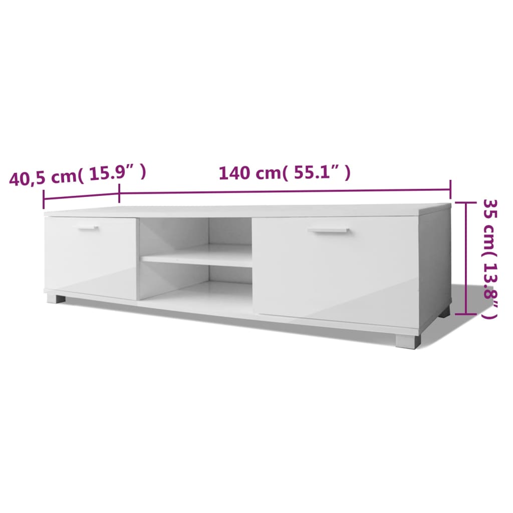 vidaXL TV galdiņš, spīdīgi balts, 140x40,5x35 cm