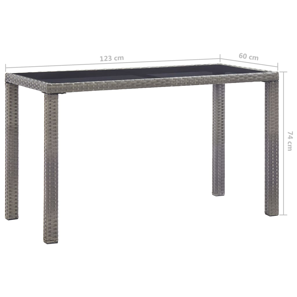 vidaXL dārza galds, antracītpelēks, 123x60x74 cm, PE rotangpalma