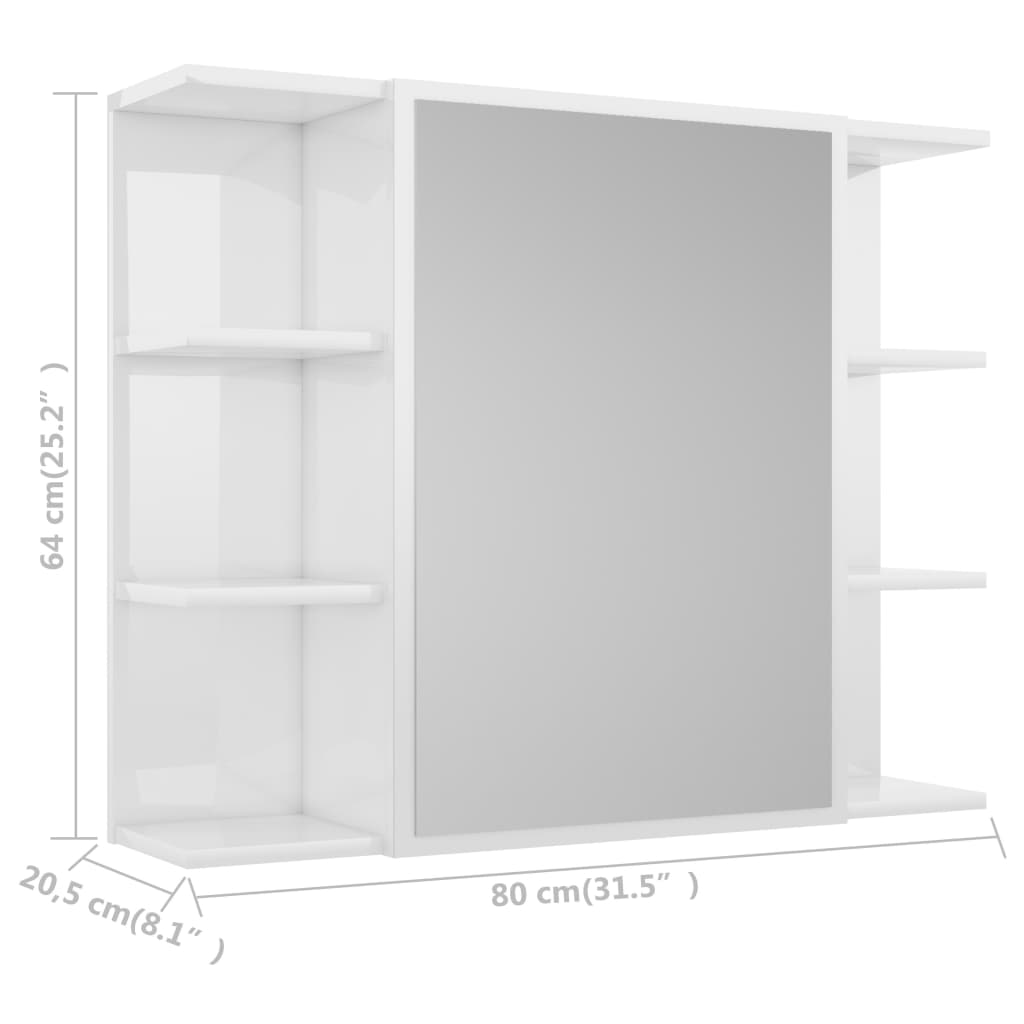 vidaXL vannasistabas spoguļskapītis, balts, 80x20,5x64 cm