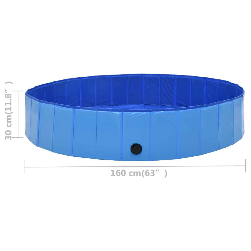vidaXL suņu baseins, salokāms, zils, 160x30 cm, PVC