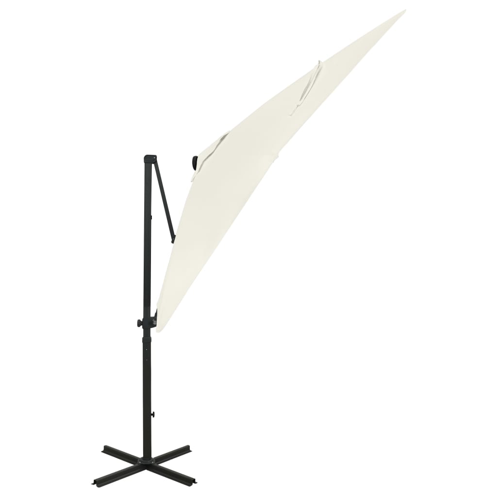 vidaXL saulessargs ar kātu un LED gaismām, 250 cm, smilšu krāsā