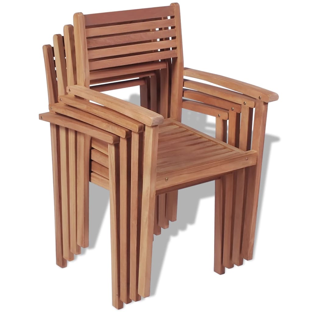 vidaXL dārza krēsli, 4 gab., masīvs tīkkoks, saliekami viens uz otra