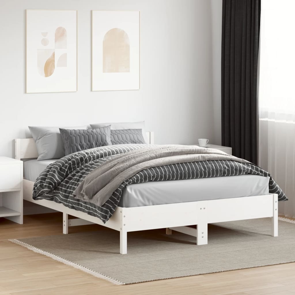 vidaXL gultas rāmis ar galvgali, balts, 120x200 cm, priedes masīvkoks