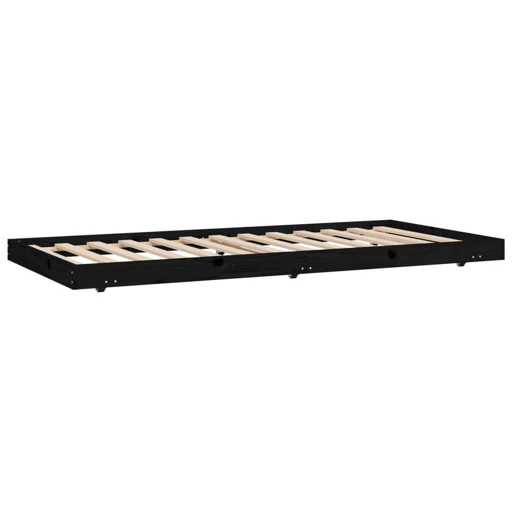 vidaXL gultas rāmis, melns, 90x190 cm, priedes masīvkoks