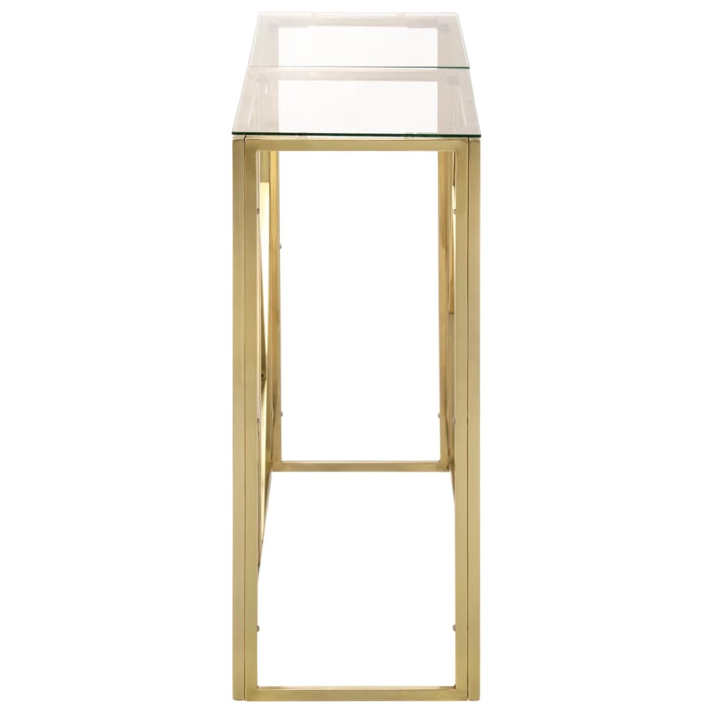 vidaXL kafijas galdiņš, zelta krāsā, nerūsējošs tērauds, rūdīts stikls