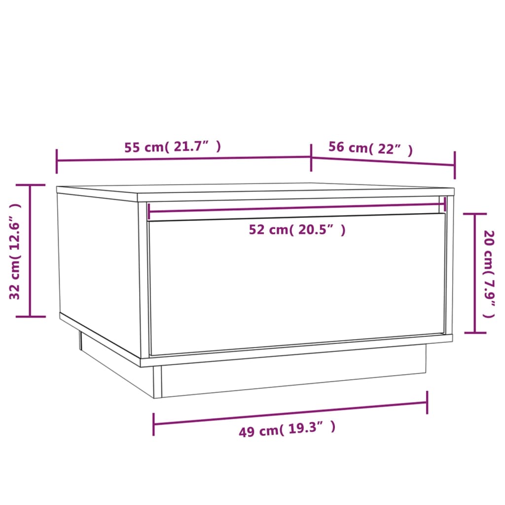 vidaXL kafijas galdiņš, melns, 55x56x32 cm, priedes masīvkoks