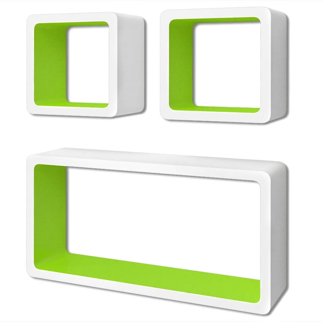 vidaXL kuba formas sienas plaukti, 6 gab., balti ar zaļu