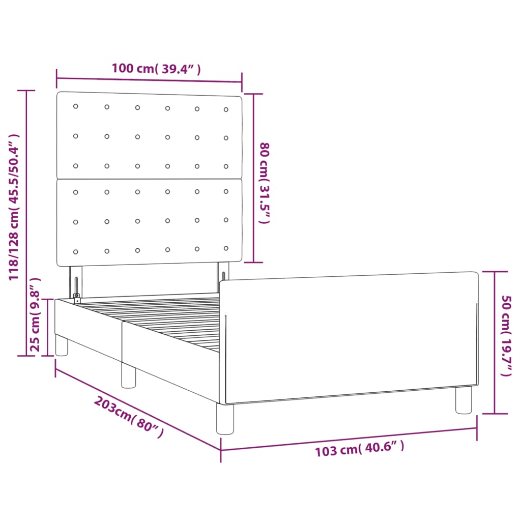 vidaXL gultas rāmis ar galvgali, krēmkrāsas, 100x200 cm, audums
