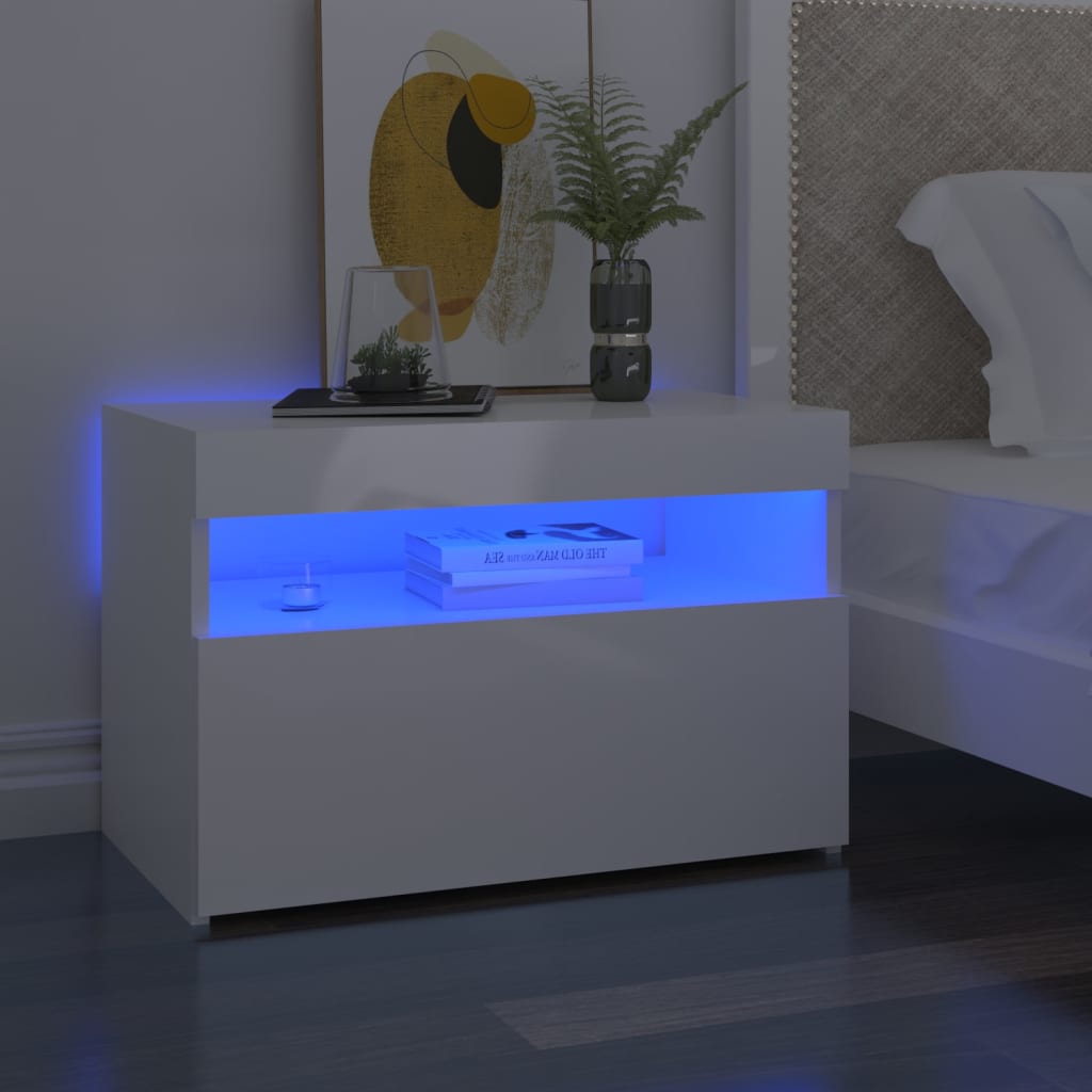 vidaXL TV galdiņš ar LED lampiņām, 60x35x40 cm, spīdīgi balts