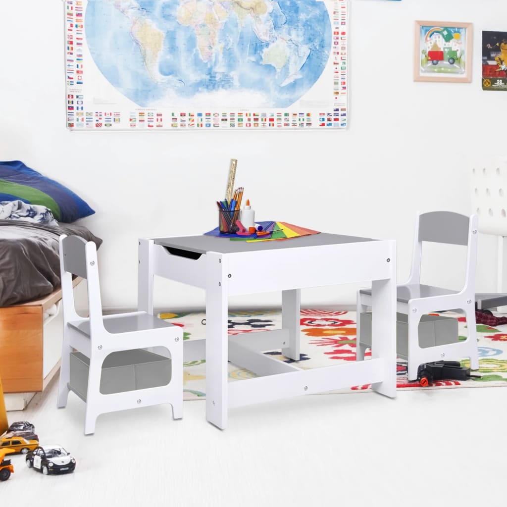 vidaXL bērnu galds ar 2 krēsliem, balts, MDF plāksne