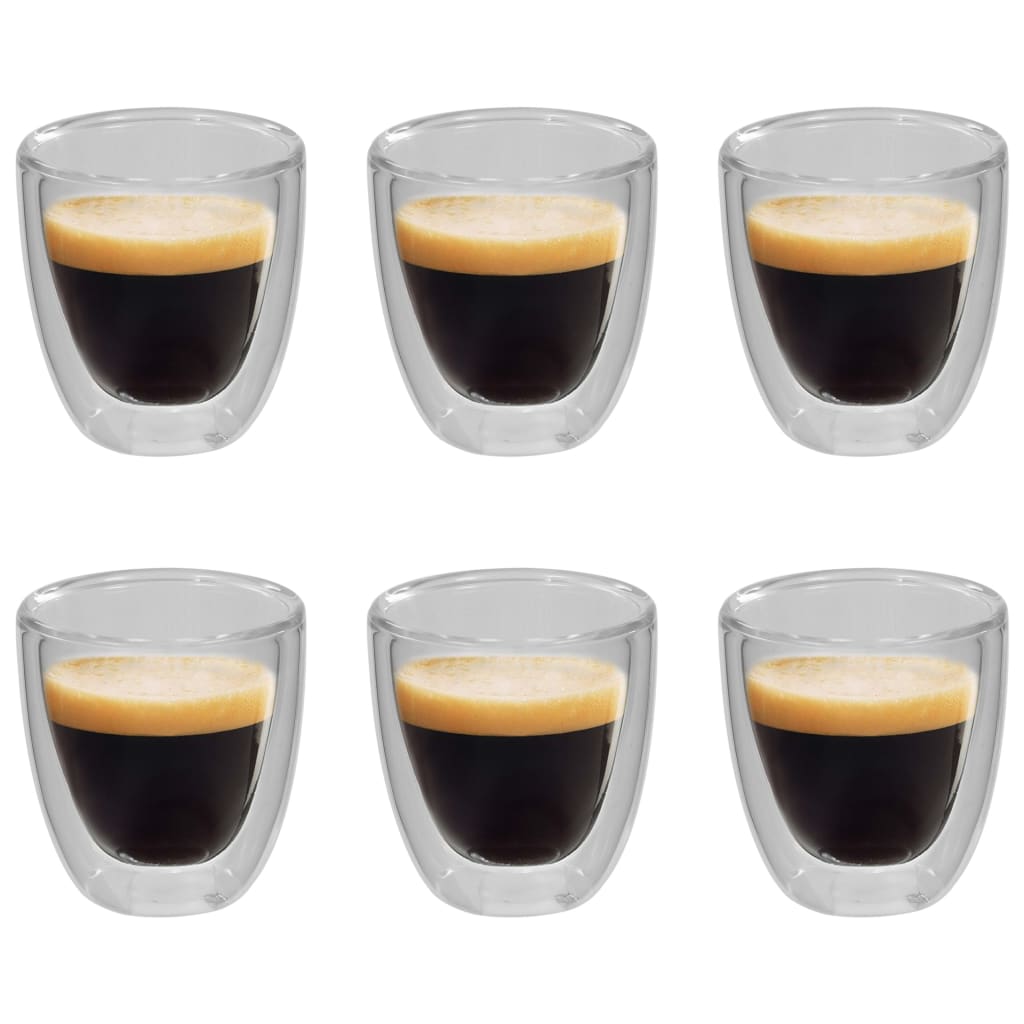 vidaXL dubultā stikla espresso kafijas termo glāzes, 6 gab., 80 ml