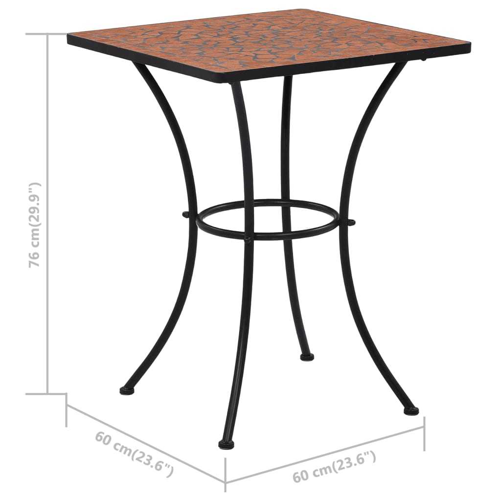 vidaXL mozaīkas bistro galds, 60 cm, sarkanbrūna keramika