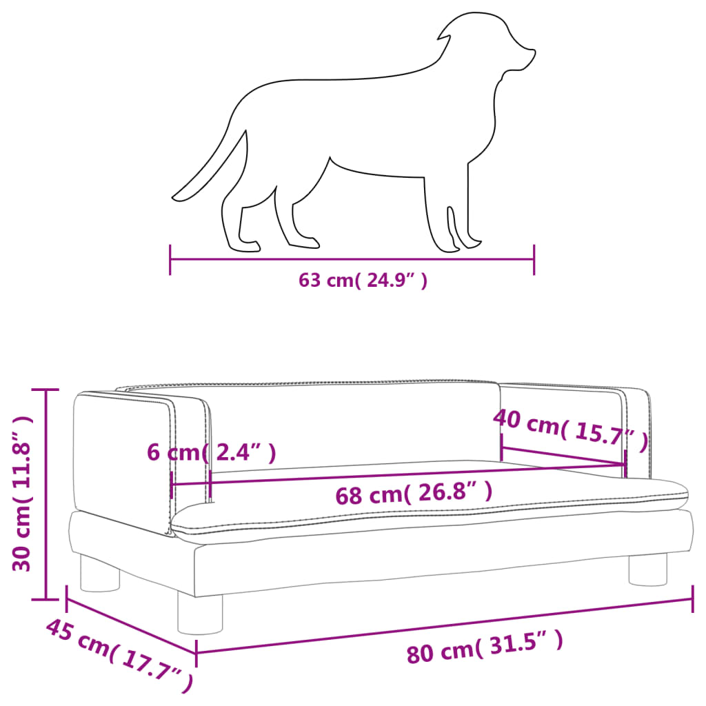 vidaXL gulta suņiem, brūna, 80x45x30 cm, samts