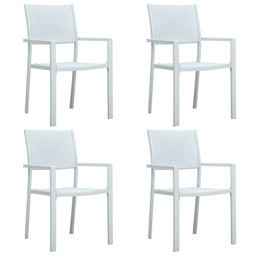 vidaXL dārza krēsli, 4 gab., balta plastmasa, pinuma dizains