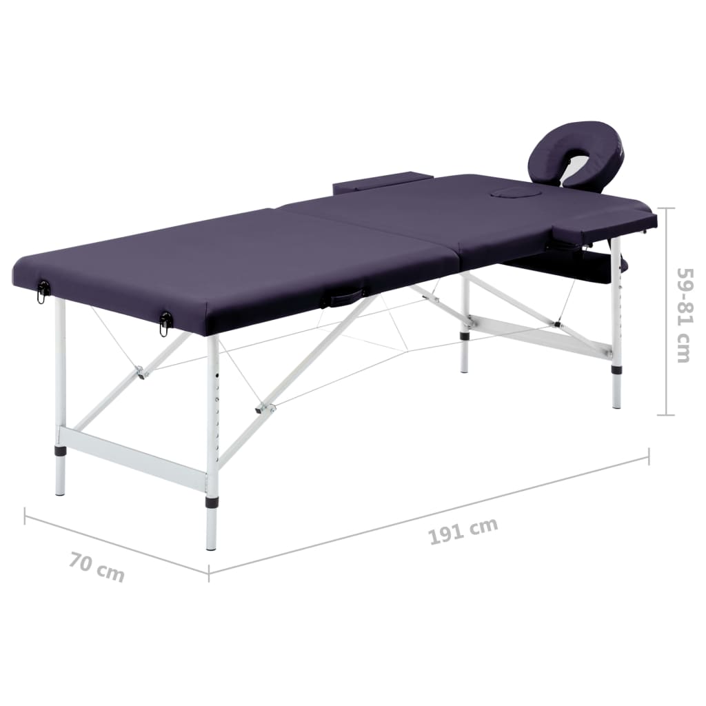 vidaXL saliekams masāžas galds, 2 daļas, alumīnijs, violets
