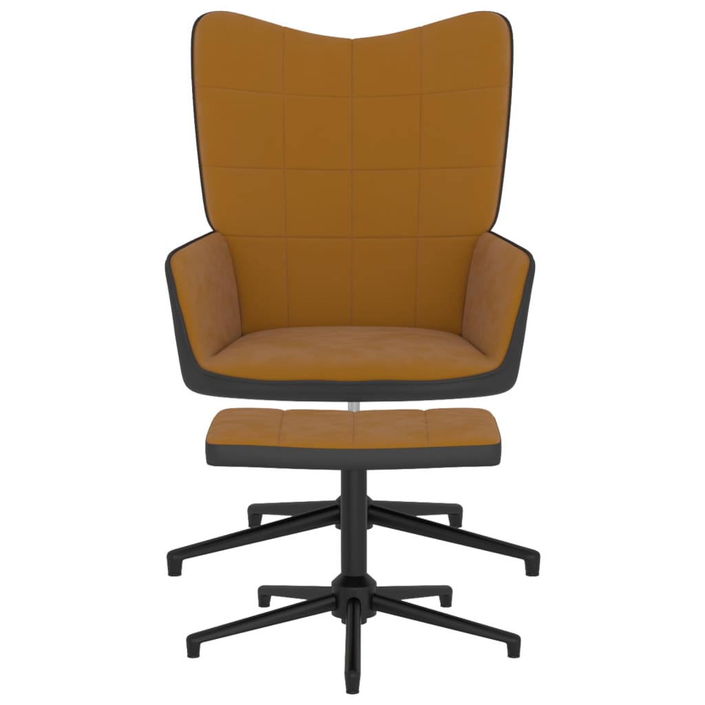 vidaXL atpūtas krēsls ar kāju balstu, brūns, samts un PVC