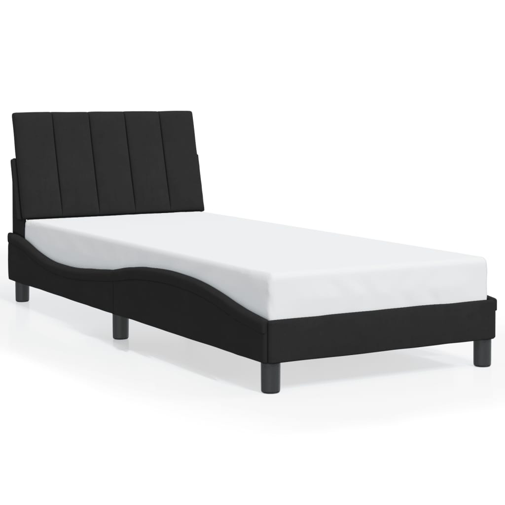 vidaXL gultas rāmis ar LED, melns, 90x190 cm, samts