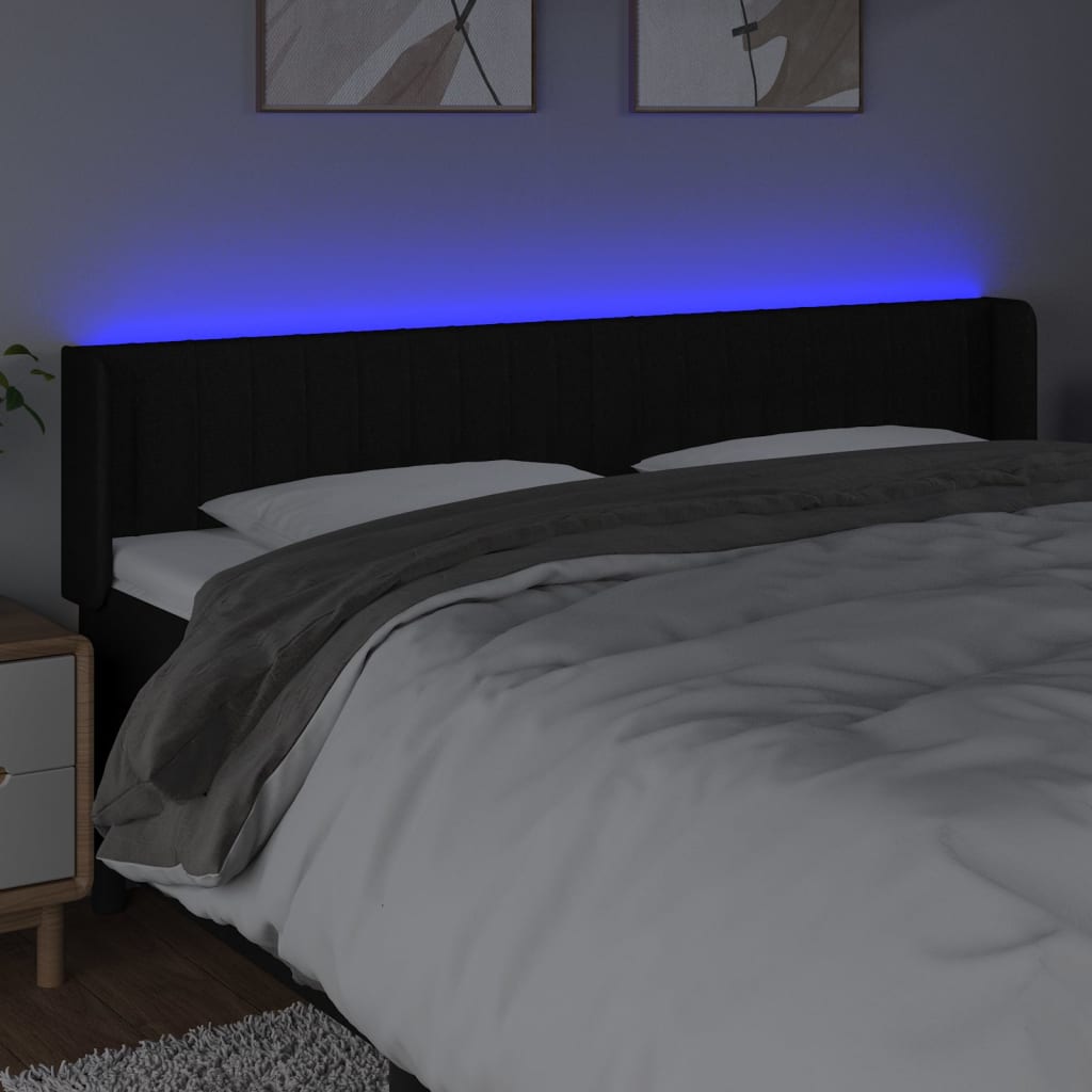 vidaXL gultas galvgalis ar LED, 163x16x78/88 cm, melns audums