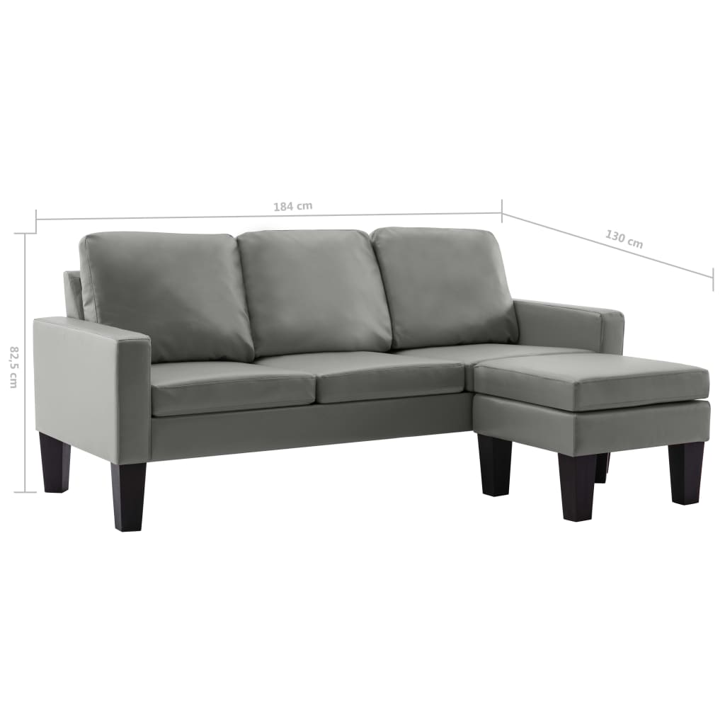 vidaXL trīsvietīgs dīvāns ar kājsoliņu, pelēka mākslīgā āda