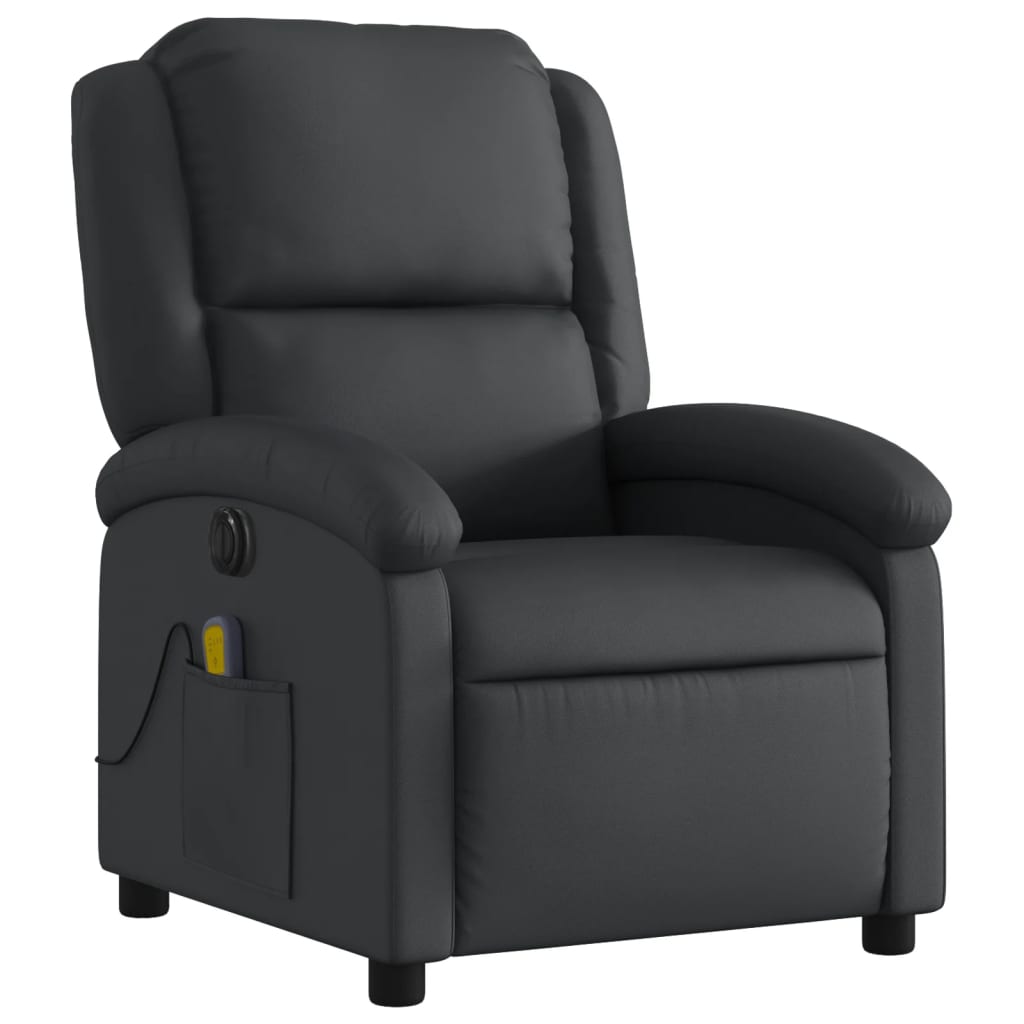 vidaXL elektrisks masāžas krēsls, atgāžams, melna dabīgā āda