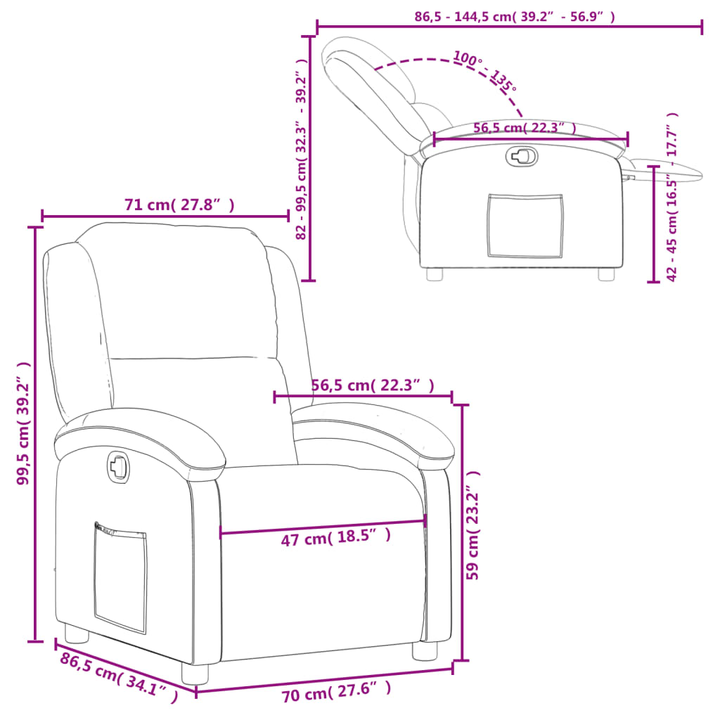 vidaXL atpūtas krēsls, atgāžams, pelēka mākslīgā āda