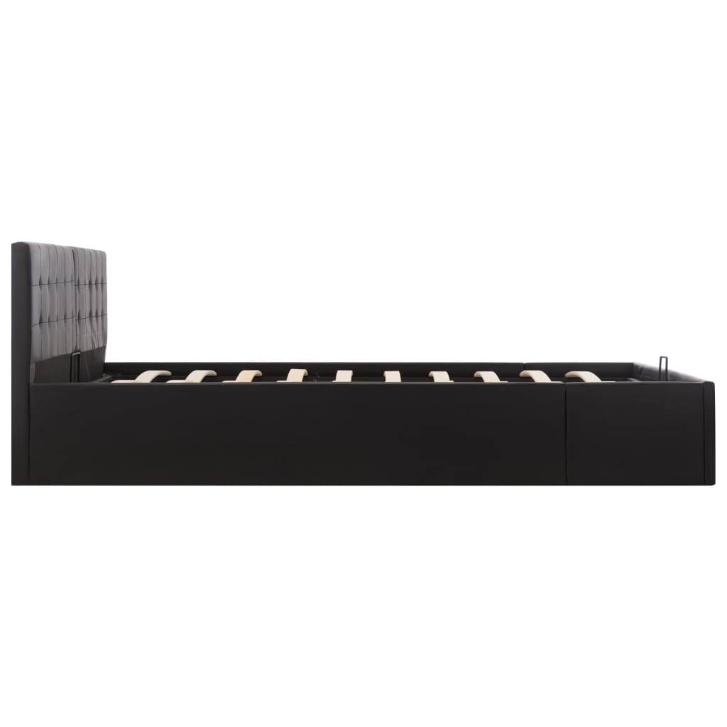 vidaXL gulta, hidraulikas mehānisms, melna mākslīgā āda, 180x200 cm