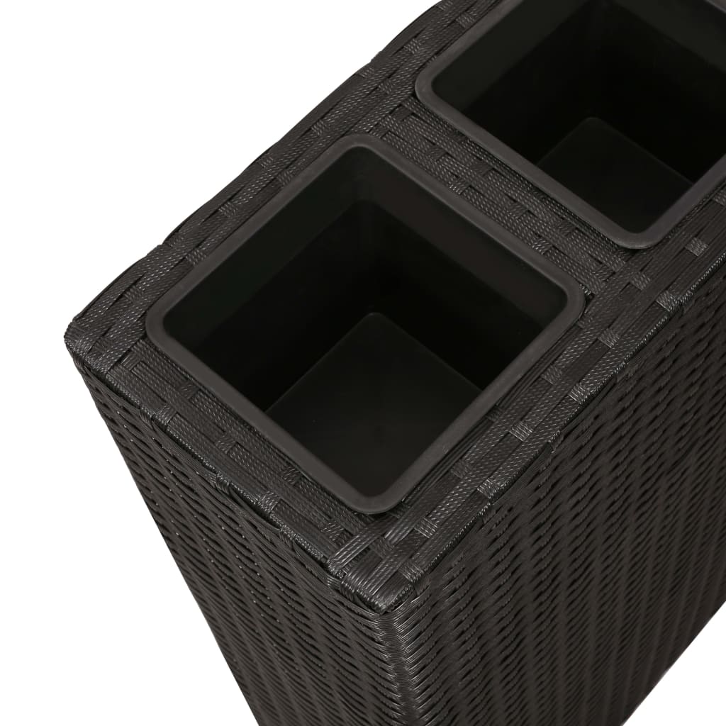 vidaXL augstā puķu kaste ar 4 podiem, PE rotangpalma, melna