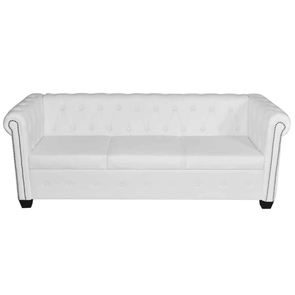 vidaXL Chesterfield dīvānu komplekts, balta mākslīgā āda