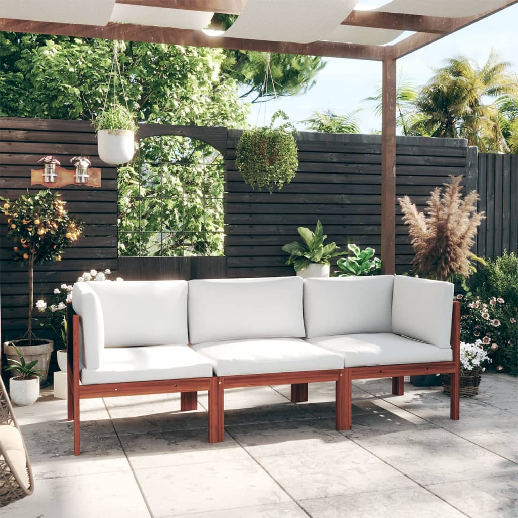 vidaXL trīsvietīgs dārza dīvāns ar matračiem, akācijas masīvkoks