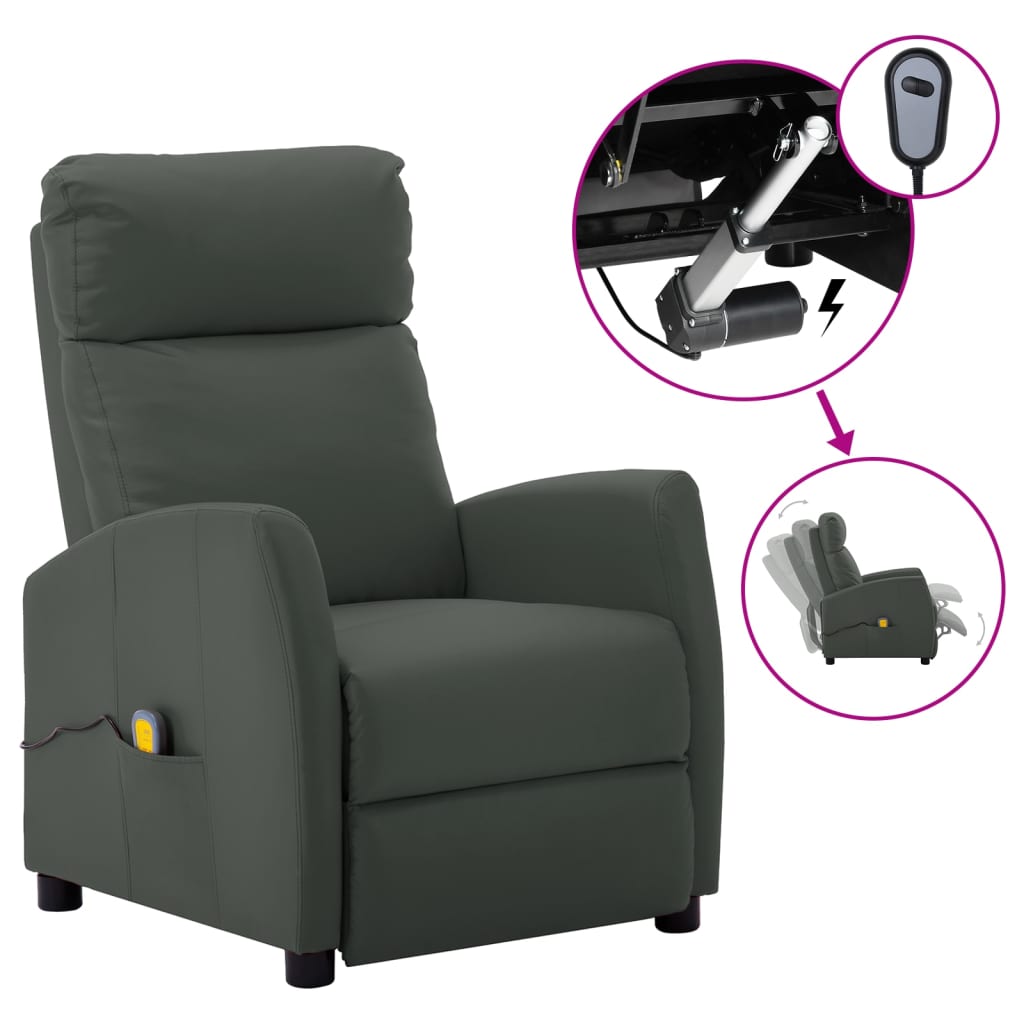 vidaXL elektrisks masāžas krēsls, pelēka mākslīgā āda