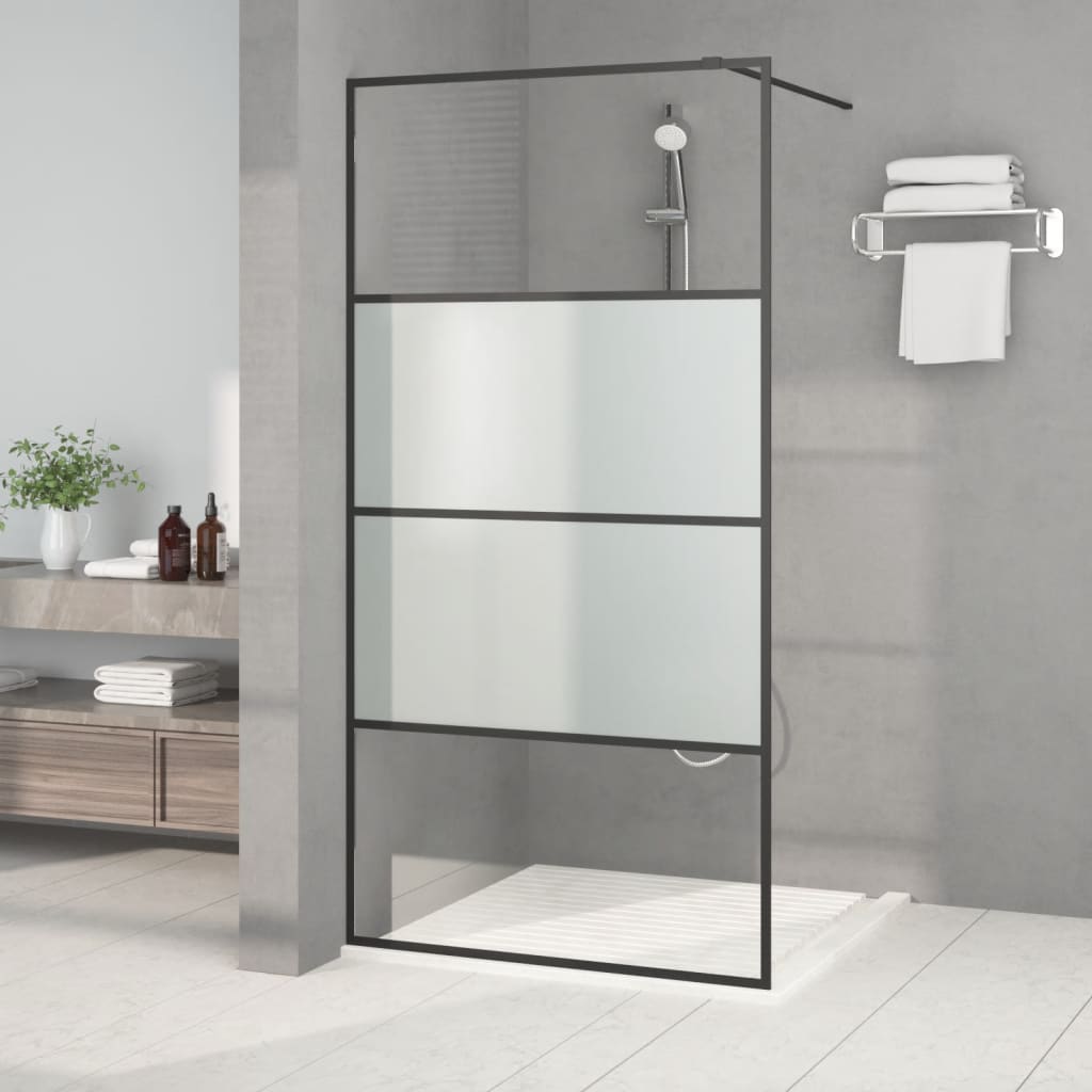 vidaXL dušas siena, 100x195 cm, daļēji matēts ESG stikls, melna