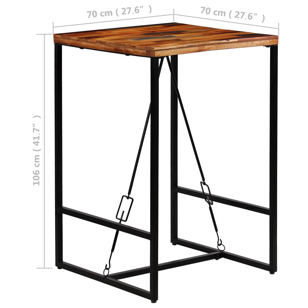 vidaXL bāra galds, 70x70x106 cm, pārstrādāts masīvkoks