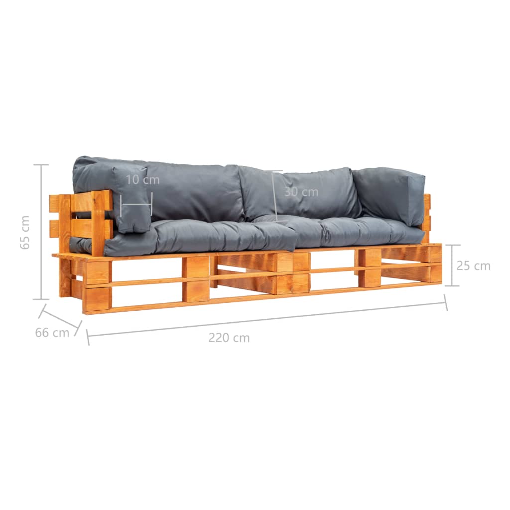 vidaXL 2-daļīgs palešu dīvānu komplekts ar pelēkiem matračiem, priede