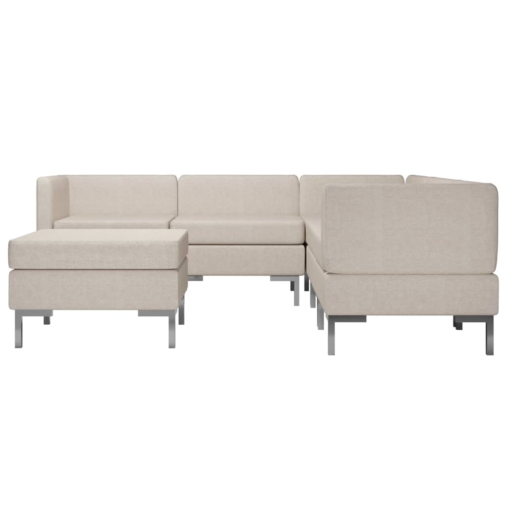 vidaXL sešdaļīgs dīvāna komplekts, krēmkrāsas audums