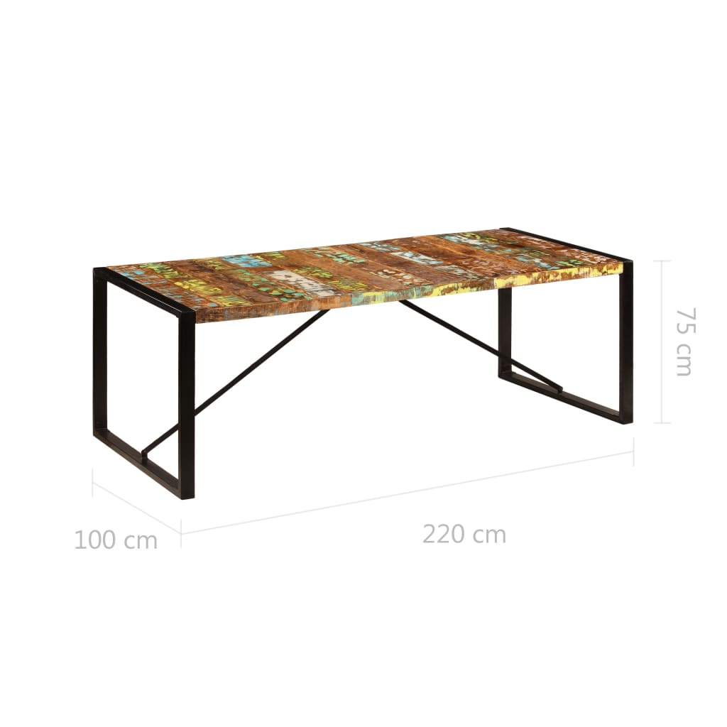vidaXL virtuves galds, 220x100x75 cm, pārstrādāts masīvkoks