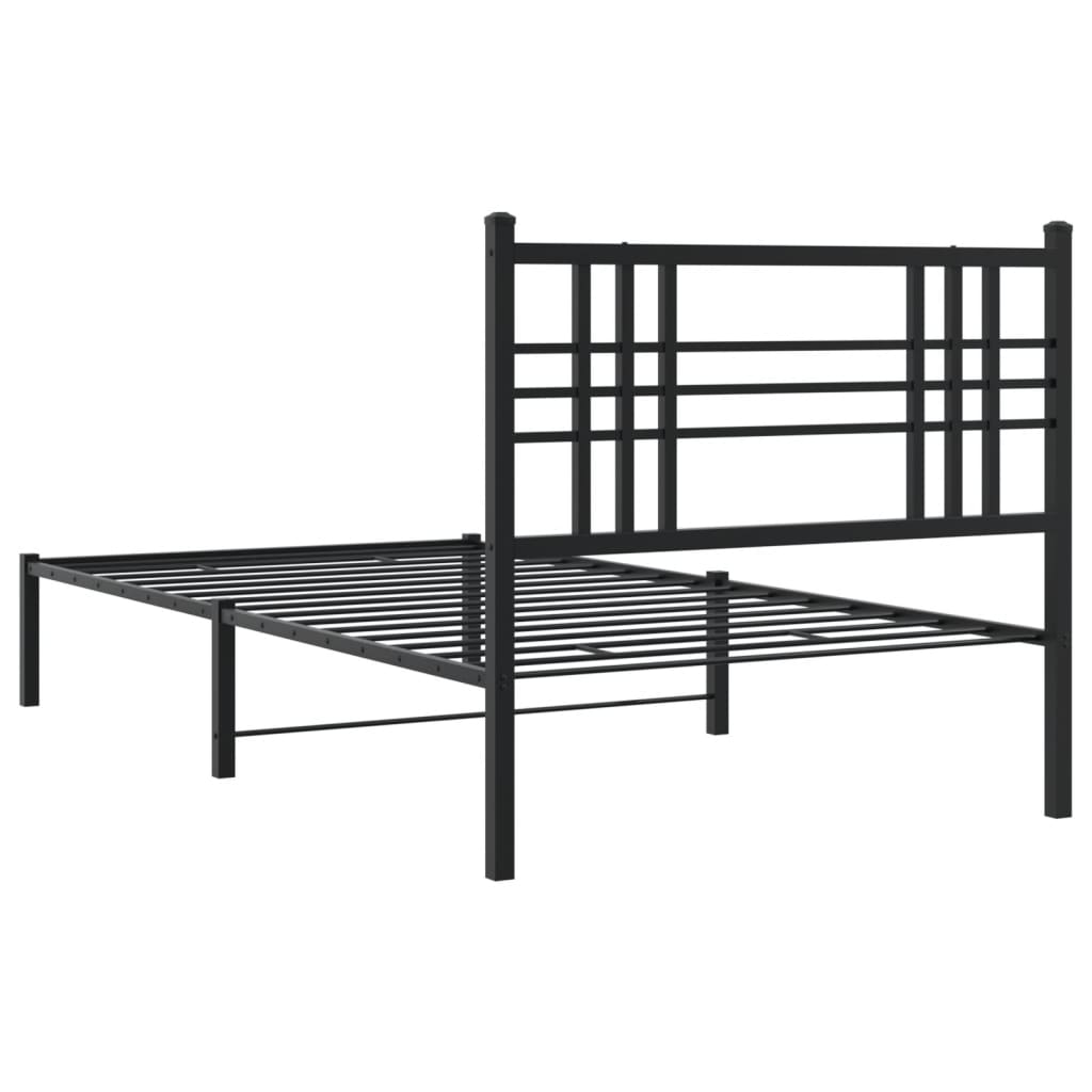 vidaXL gultas rāmis ar galvgali, melns metāls, 107x203 cm
