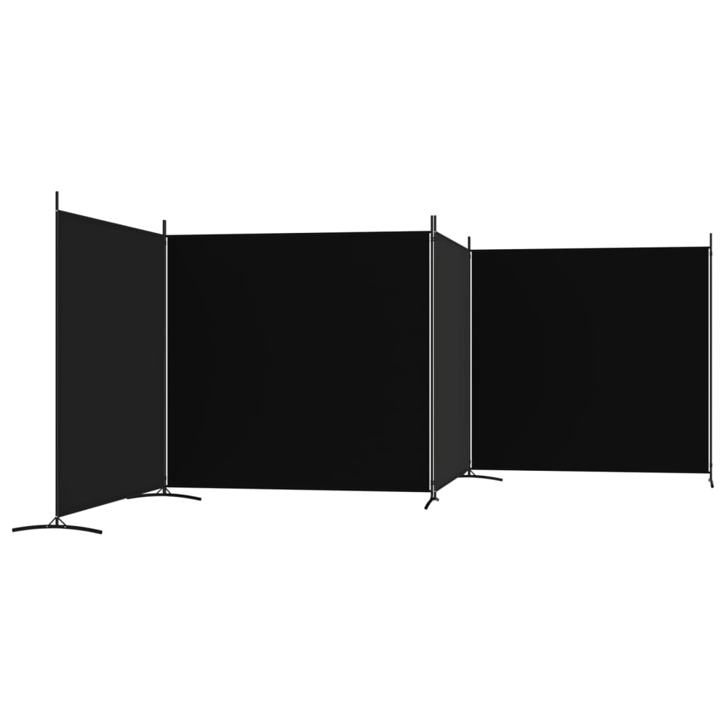 vidaXL 4-paneļu istabas aizslietnis, 698x180 cm, melns audums