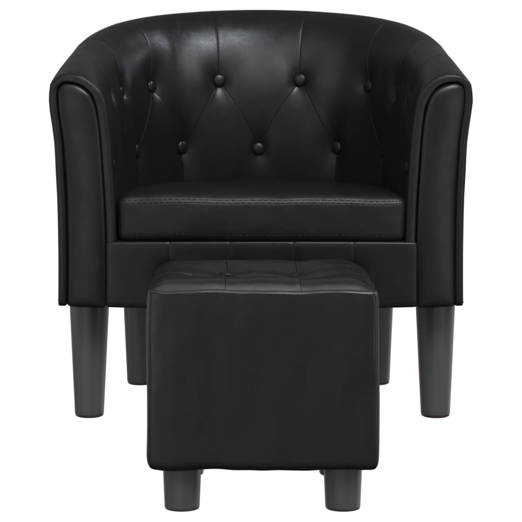 vidaXL klubkrēsls ar kāju soliņu, melna mākslīgā āda
