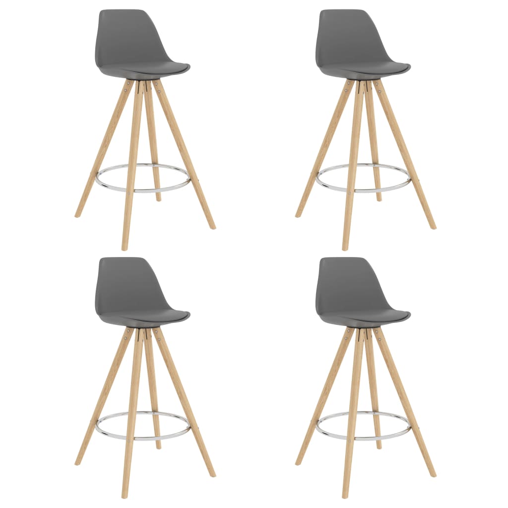 vidaXL bāra krēsli, 4 gab., pelēki, PP un dižskābarža masīvkoks