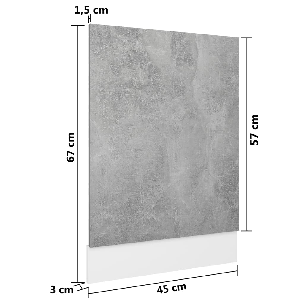 vidaXL trauku mazgājamās mašīnas panelis, betona pelēks, 45x3x67 cm