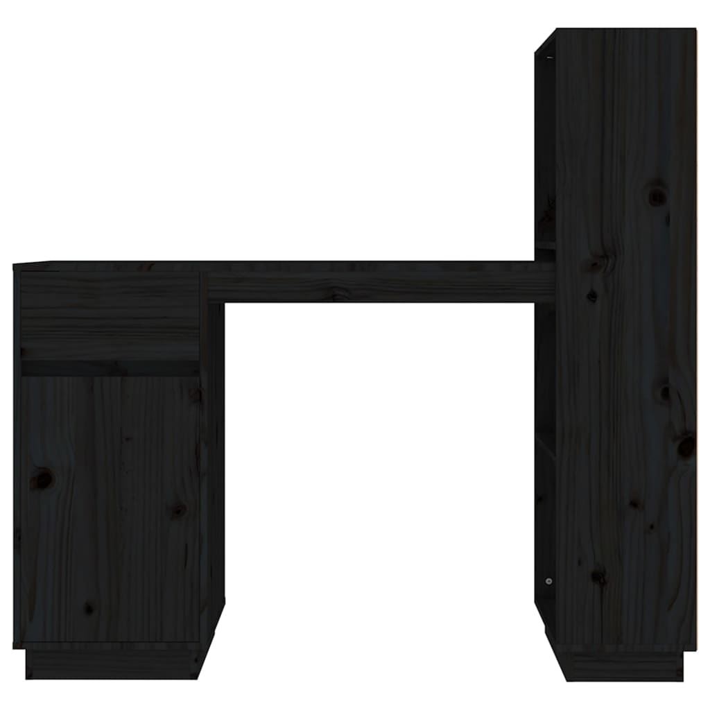vidaXL rakstāmgalds, melns, 110x53x117 cm, priedes masīvkoks