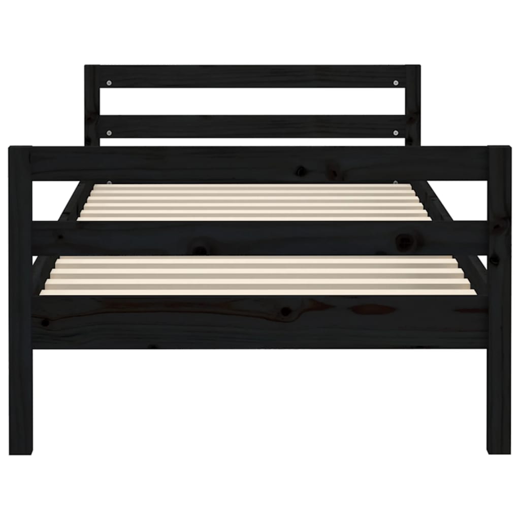 vidaXL gultas rāmis, melns, 90x200 cm, priedes masīvkoks