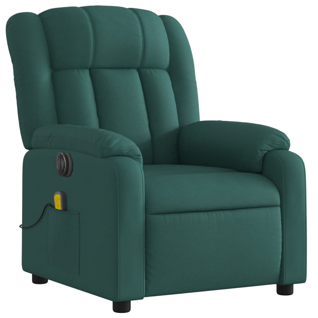 vidaXL elektrisks masāžas krēsls, paceļams, atgāžams, zaļš audums