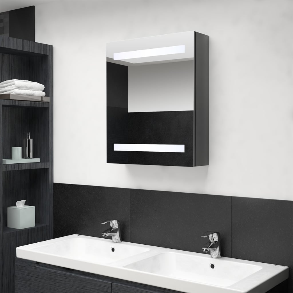vidaXL vannasistabas skapītis ar spoguli un LED, 50x14x60 cm, pelēks