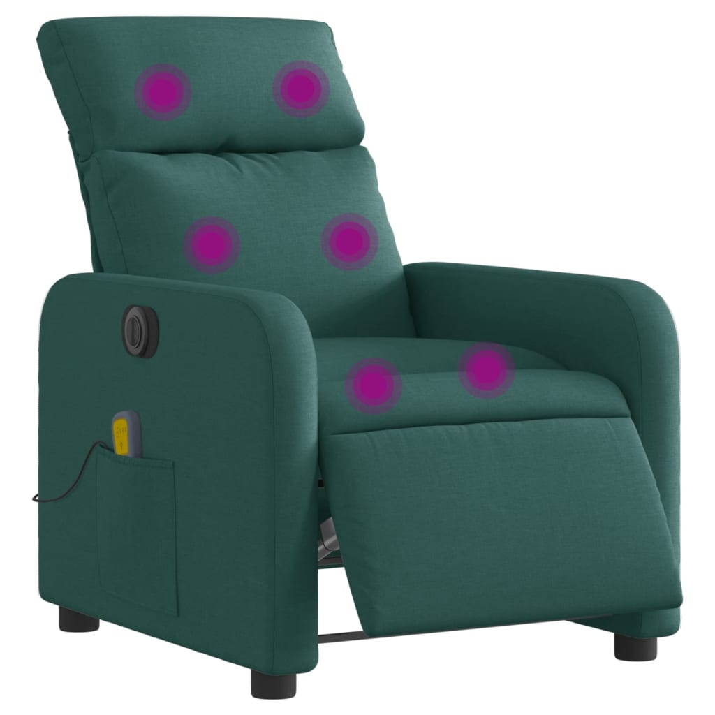 vidaXL elektrisks masāžas krēsls, atgāžams, tumši zaļš audums