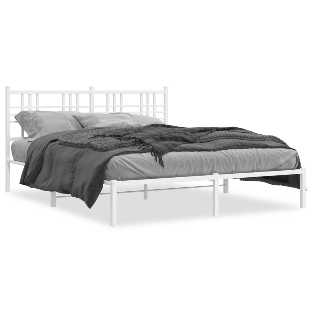 vidaXL gultas rāmis ar galvgali, balts metāls, 150x200 cm