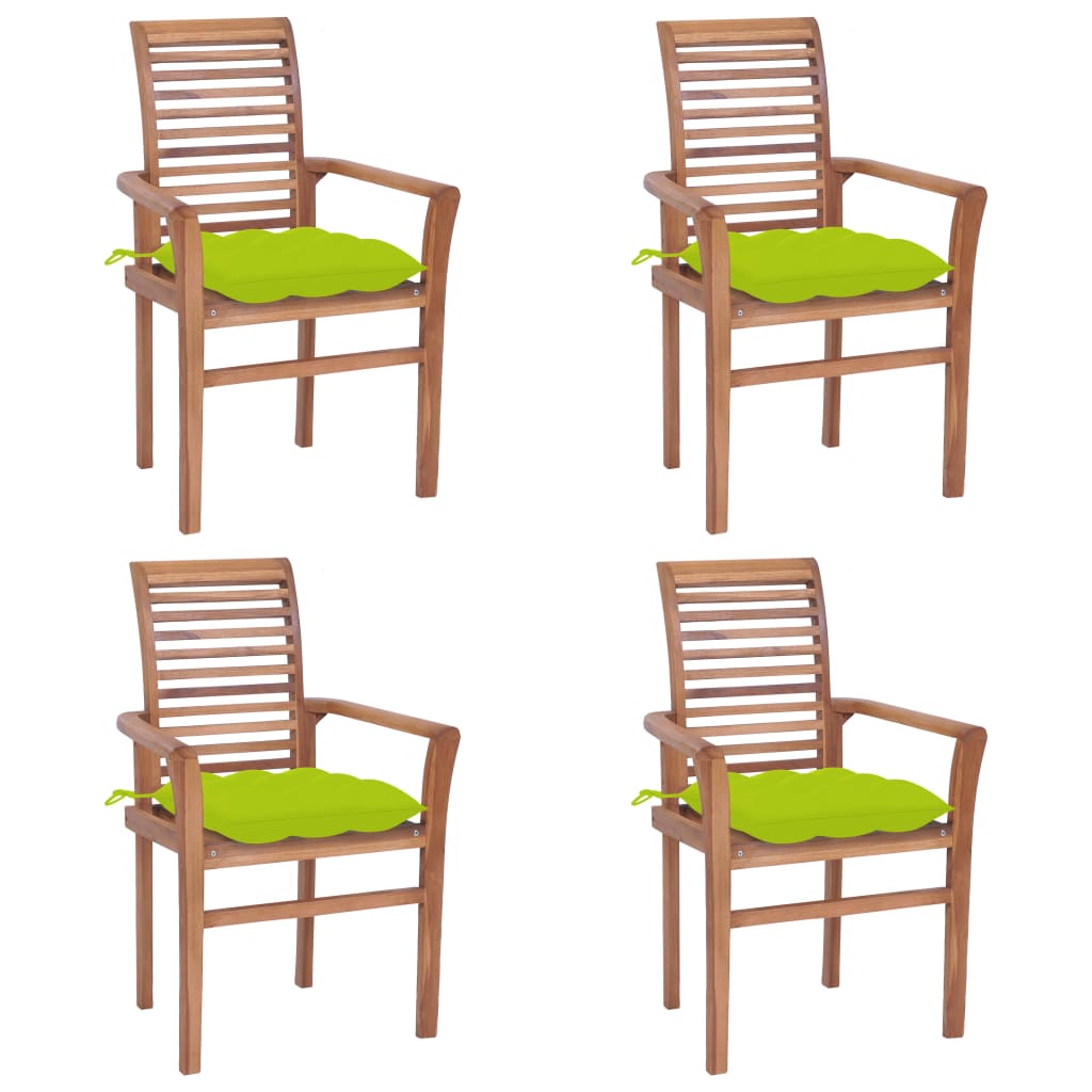 vidaXL virtuves krēsli, 4 gab., spilgti zaļi matrači, masīvs tīkkoks